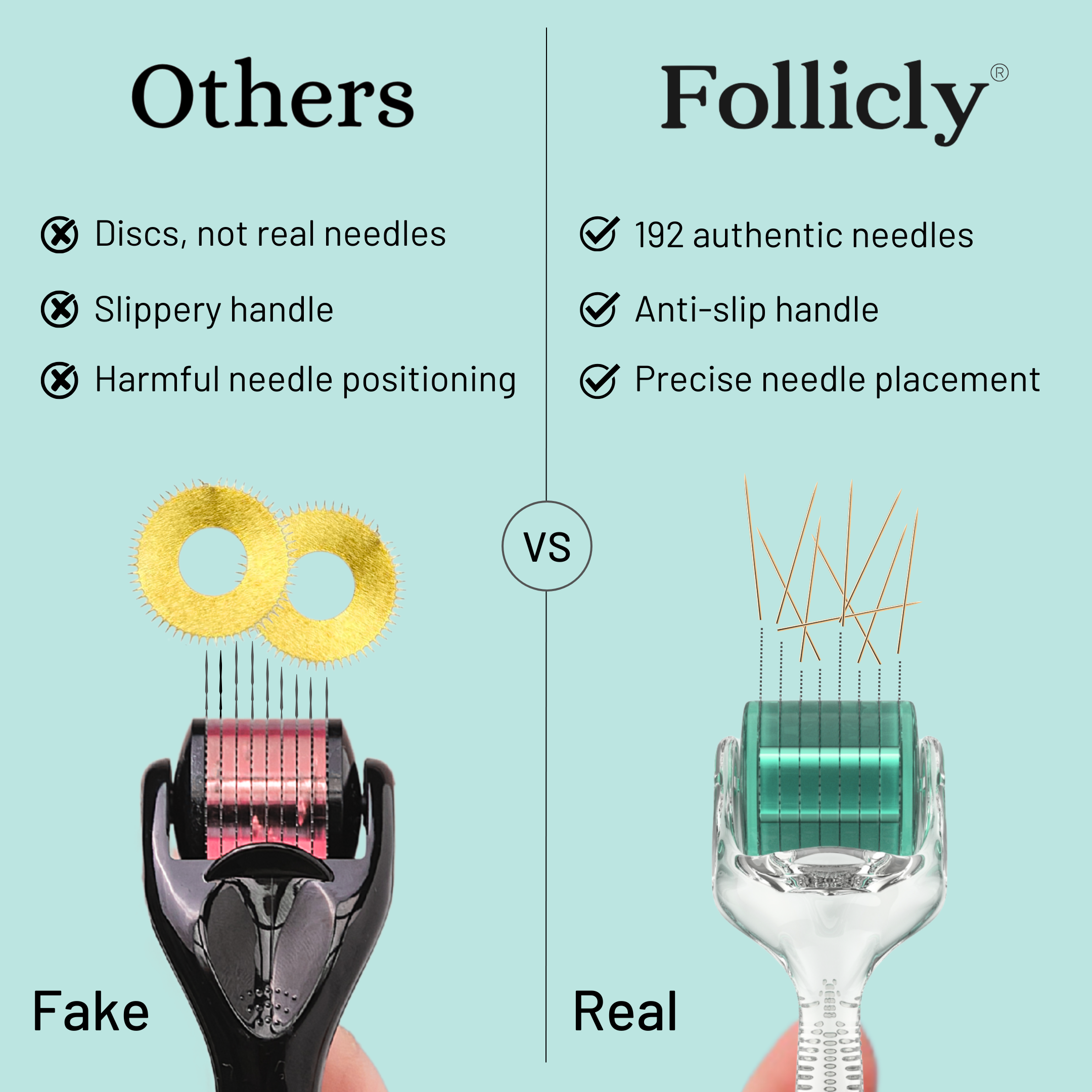 Follicly® Derma Roller - 192 Authentic Titanium Microneedles-3